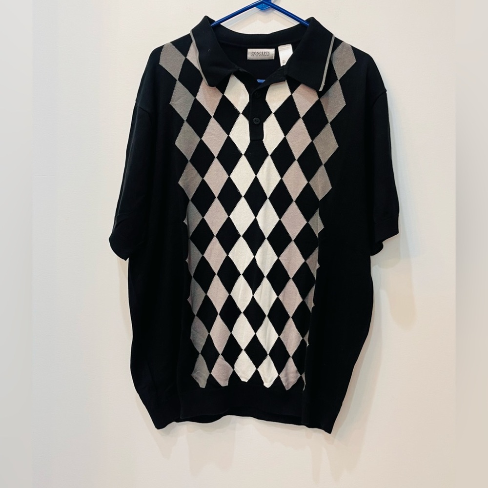 Men’s concepts by claiborne black shirt white diamonds retro size XXL